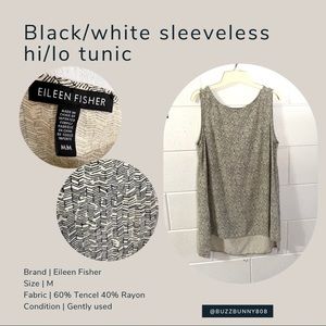 EUC Eileen Fisher hi/lo sleeveless tunic in a b/w geometric pattern